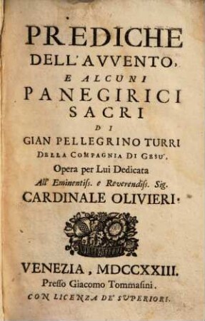 Prediche Dell'Avvento E Alcuni Panegirici Sacri