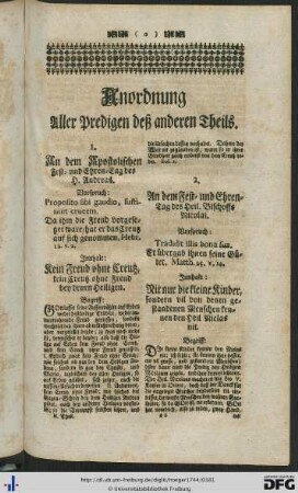 Anordnung aller Predigen deß anderen Theils.