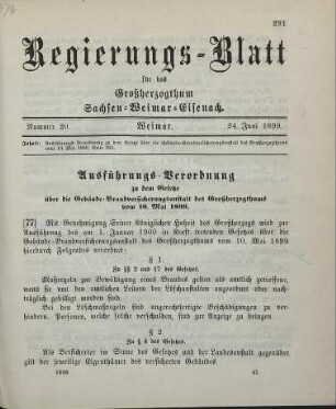 77. Ausführungs-Verordnung zu dem Gesetze über die Gebäude-Brandversicherungsanstalt des Großherzogthums vom 10. Mai 1899