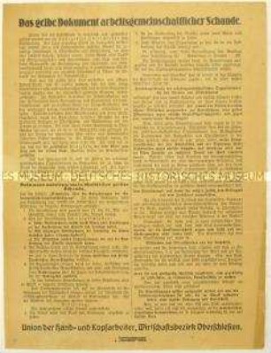 Flugblatt der Union der Hand- und Kopfarbeiter zum Bergarbeiterstreik in Oberschlesien