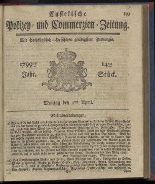 14tes Stueck, Montag den 1ten April 1799