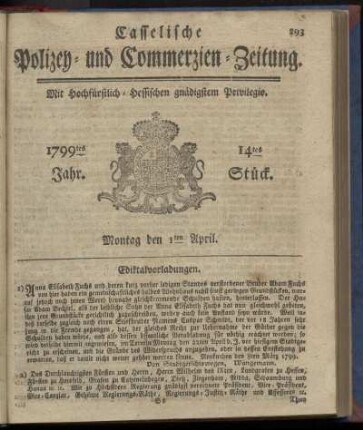 14tes Stueck, Montag den 1ten April 1799