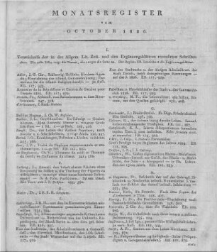 Monatsregister vom Oktober 1826