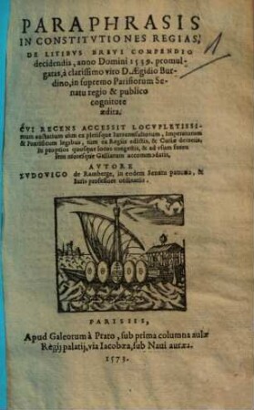 Paraphrasis in constitutiones regias, de litibus brevi compendio decidendis, anno Domini 1539. promulgatas