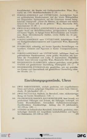 Einrichtungsgegenstände, Uhren (Nr. 144-161)