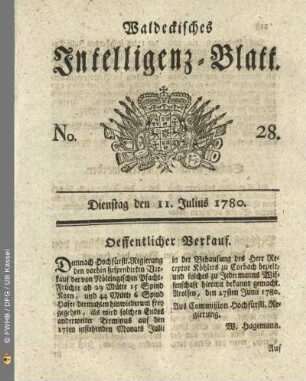 No. 28, Dienstag den 11. Julius 1780