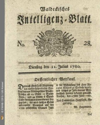 No. 28, Dienstag den 11. Julius 1780