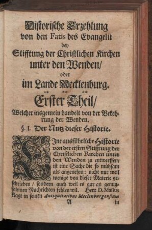 Erster Theil, Welcher insgemein handelt von der Bekehrung der Wenden