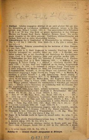 Antiquarischer Katalog ... von Eduard Besold, Universitäts-Buchhandlung in Erlangen : [Sp. m. d. Tit.:] Antiquarischer Katalog ... von Eduard Besold's Antiquarium in Erlangen. 65