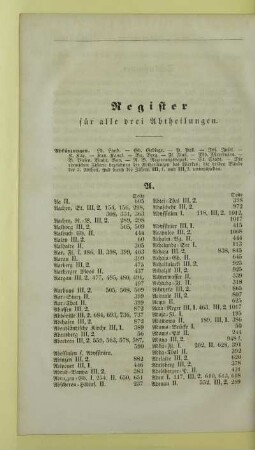 Register für alle drei Abtheilungen