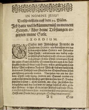 Trostsprüchlein auß dem 94. Psalm. Exordium