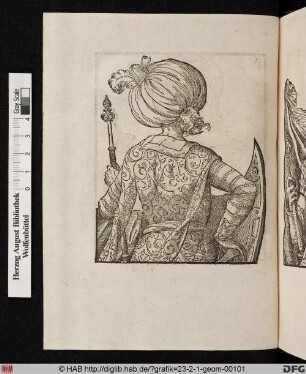 Stehender Orientale mit der Hand am Säbel, Rückenfigur