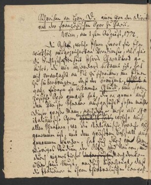 Schreiben an Hrn. D., einen von den Direktoren der französischen Oper zu Paris. Wien, den 1sten August 1772.