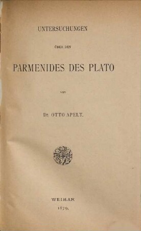 Untersuchungen über den Parmenides des Plato