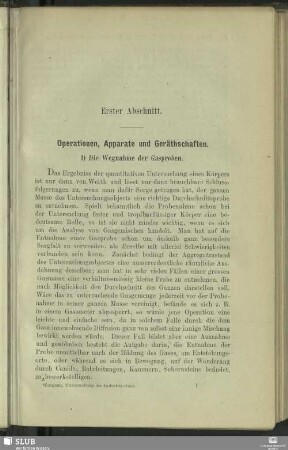 Erster Abschnitt. Operationen, Apparate und Geräthschaften