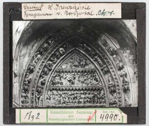 Schwäbisch-Gmünd, Heiligkreuz-Kirche: nördl. Chorportal, Tympanon, Passionsszenen