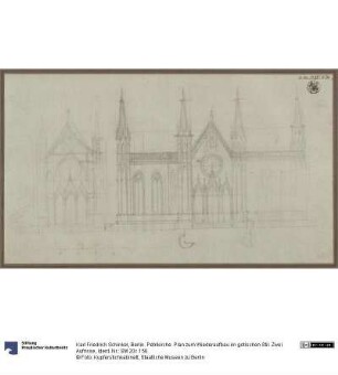Berlin. Petrikirche. Plan zum Wiederaufbau im gotischen Stil. Zwei Aufrisse