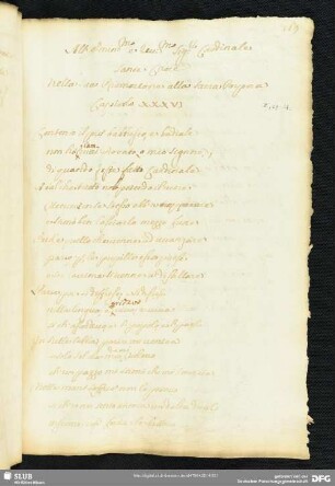 [Text 37, Kapitel 36:] All’Eminentissimo e reuerendissimo Signor Cardinale Santa Croce [Andrea Santacroce, 1655-1712] Nella Sua Promozione alla Sacra Porpora