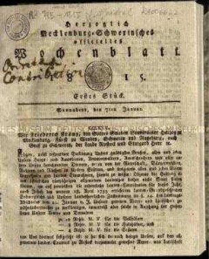 Mecklenburgisch-Schwerinische Staatszeitung, Jg. 1815