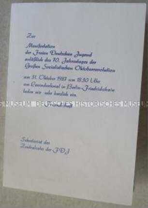 Einladung zu einem Freundschaftstreffen mit Komsomolzen anlässlich des 70. Jahrestages der Oktoberrevolution