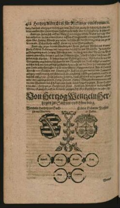 Wappen. Wentzeln Hertzog zu Sachsen und Lüneburg. und Cilicia Geborne Fürstin zu Padua.