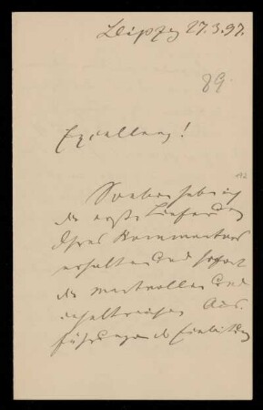 89: Brief von Rudolph Sohm an Gottlieb Planck, Leipzig, 27.3.1897