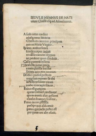 Sedulii Hymnus De Nativitate Christi usque ad Ascensionem.