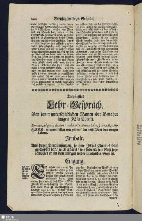 Dreyßigestes Lehr-Gespräch. Von denen unterschiedlichen Namen oder Benahmsungen Jesu Christi