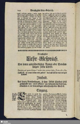 Dreyßigestes Lehr-Gespräch. Von denen unterschiedlichen Namen oder Benahmsungen Jesu Christi