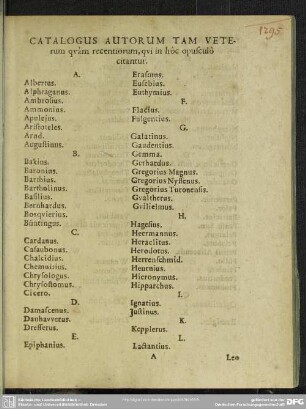 Catalogus Autorum Tam Ueterum quam recentiorum, qui in hoch opusculo citantur