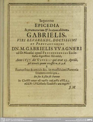 Sequuntur Epicedia In praematurum & beatum obitum Gabrielis ...