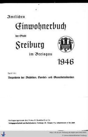 Amtliches Einwohnerbuch der Stadt Freiburg im Breisgau : 1946