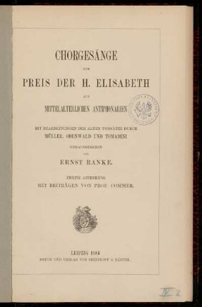 Abt. 2: Chorgesänge zum Preis der H. Elisabeth aus Mittelalterlichen Antiphonarien. Abt. 2