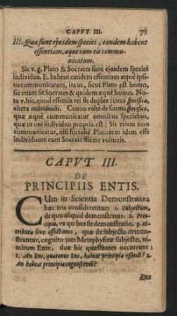 Caput III. De Principiis Entis.