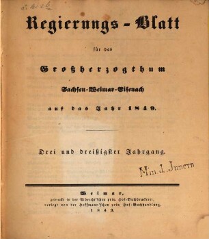 Regierungsblatt für Sachsen-Weimar-Eisenach : auf das Jahr .... 1849 = Jg. 33