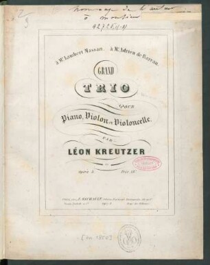 Grand Trio Pour Piano, Violon et Violoncelle : Opéra 5.