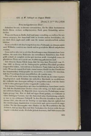August Wilhelm von Schlegel an August Böckh, Bonn, 25.-30.05.1844