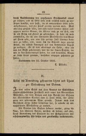 II. Ueber die Anwendung gebrannten Lehms und Thons zur Befruchtung des Bodens