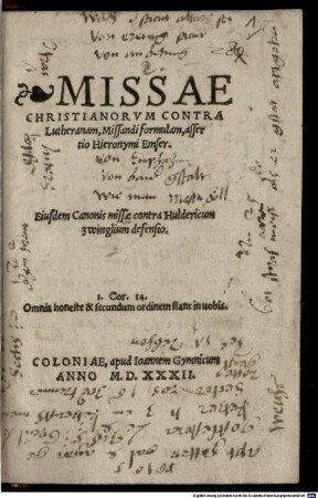 Missae Christianorum contra Lutheranam missandi formulam assertio