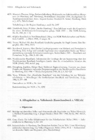 8. Alltagskultur u. Volkskunde (Kunsthandwerk s. VIII.5.b)