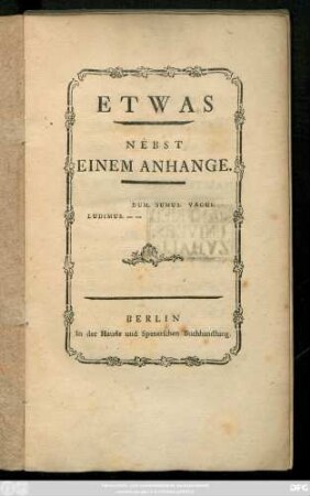 Etwas : Nebst Einem Anhange