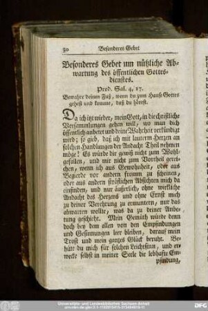 Besonderes Gebet um nützliche Abwartung des öffentlichen Gottesdienstes.