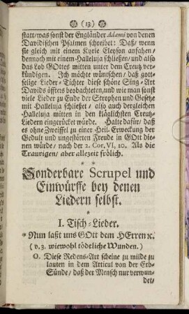 Sonderbare Scrupel und Einwürffe bey denen Liedern selbst.