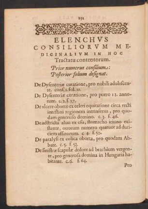 Elenchus Consiliorum medicinalium In Hoc Tractatu contentorum.