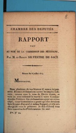 Rapport fait au nom de la commission des pétitions : Chambre des Députés ; Séance du 6 juillet 1814