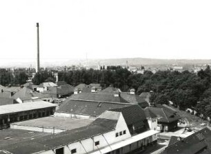 Dresden-Friedrichstadt, Schlachthofring 6. Ehem. Städtischer Vieh- und Schlachthof (1902-1910, H. Erlwein). Blick vom Kessel- und Maschinenhaus über das Gelände