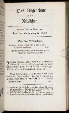 Das ein und zwanzigste Stück. Montags, den 24. May 1756.