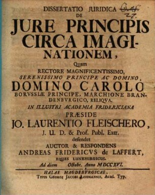 Dissertatio Juridica De Jure Principis Circa Imaginationem
