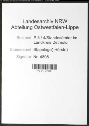 Sterberegister Standesamt Stapelage(-Hörste)