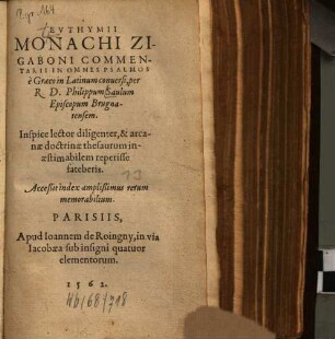 Euthymii Monachi Zigaboni Commentarii In Omnes Psalmos